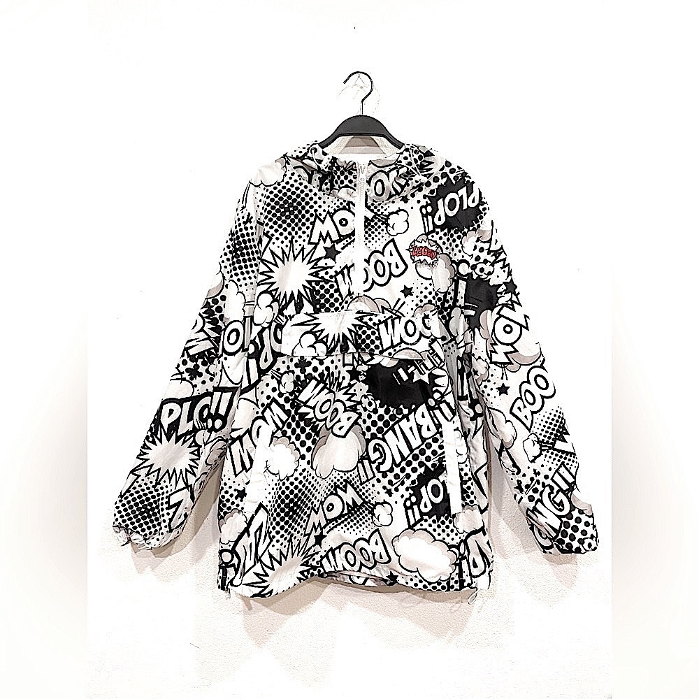 💥 prime threads — comic print quarter-zip windbreaker jacket 💥